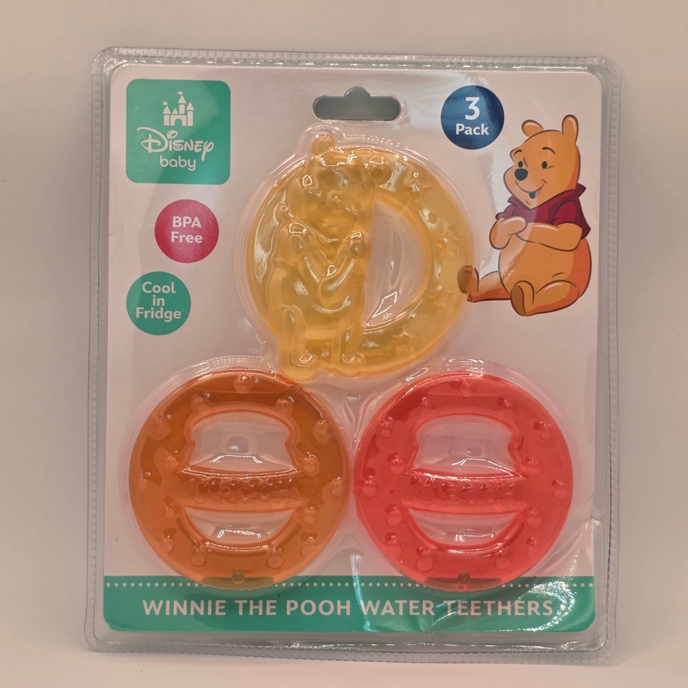 Disney Baby Winnie the Pooh Water Teethers 3 Pack BPA Free Yellow Orange Red NEW